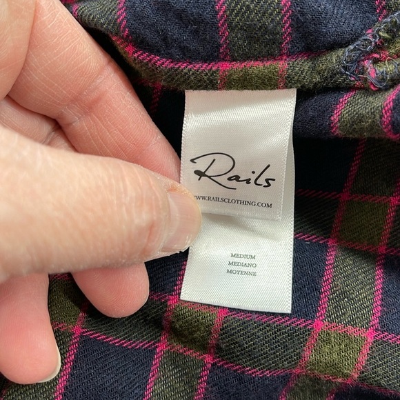 Rails Andi Navy Olive Fuchsia Plaid Button Down Long Sleeve Soft Flannel Shirt - Picture 12 of 13